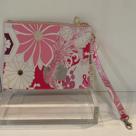 Chico’s Printed Zip Pouch w pink floral design & wristlet strap, LBBC Pouch NWT - Picture 4 of 12